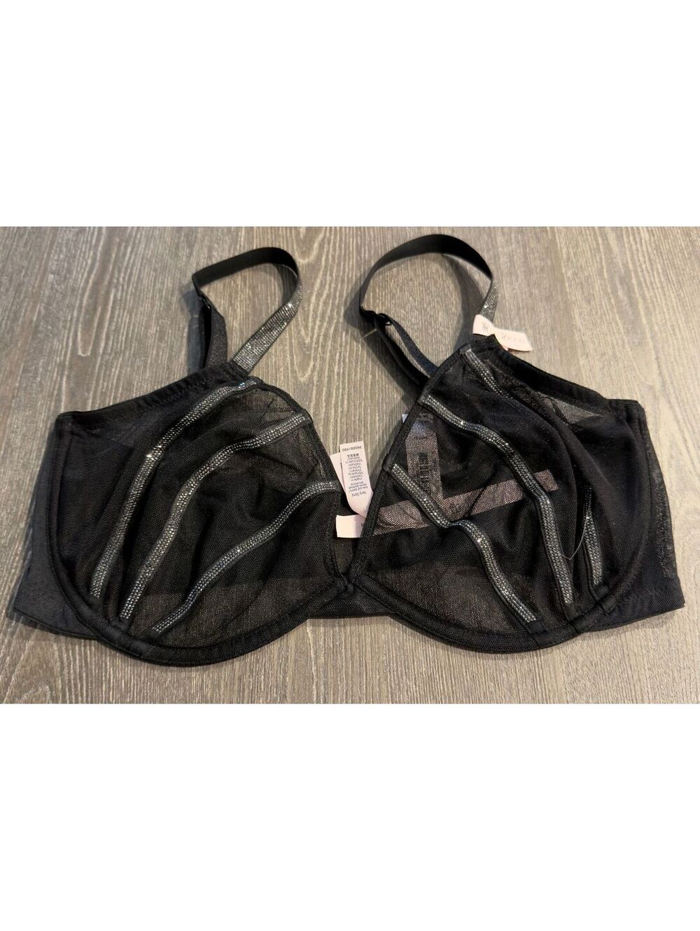 Victoria Secret Very Sexy Black Sheer Shine Unlined Low-Cut Demi Bra 36DDD